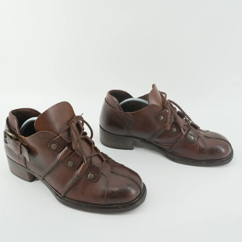 Aldo Leather Oxford Shoes Mens 44 Brown Made in Italy Studded Buckle Vintage